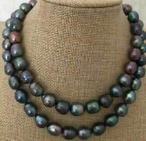 Pretty Natural Genuine 8-9mm tahitian black baroque pearl necklace 34''