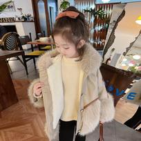 Luxurious Plush Velvet Western Coat for Girl - Autumn/Winter Collection 90cm chaki