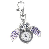 Creative Vintage Pocket Watch Cute Retro Portable Eagle Clock Colorful Owl Fashion Design Quartz Clock With Necklace Key-chain violetinė