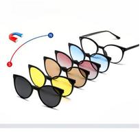 Lzabella Women's 6-in-1 Night Vision Magnetic Clip-On Glasses Prescription Optical Myopia Polarized Cat Eye Sunglasses 2384 juoda