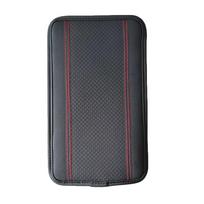 Black PU Leather Car Armrest Cushion Cover Center Console Box Pad Trim Red Line