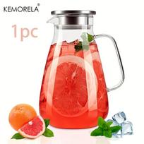 2L Glass Pitcher with Lid - Sturdy Handle & Base For Iced Tea Coffee Juice & Homemade Drinks Hot/Cold Resistant Dishwasher Safe 2.0L