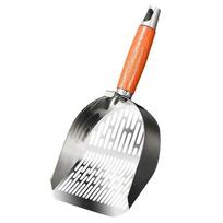 304 Stainless Steel Cat Litter Shovel with Wooden Handle Fine Mesh Cat Toilet Scoop Anti-slip Cat Poop Scooper tamsiai ruda spalva