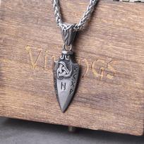 Auksinė Vikingų Karoliai Odino Ietis Gungnir Pakabukas Nerūdijančio Plieno Vyriški Papuošalai Norvegų Rūnos Valknut Talismanas Strėlės Antgalis with box&70cm