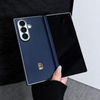 For Samsung Galaxy Z Fold 7 Case Luxury PU Leather Skin Double middle hinge Protective Back Cover Case For Samsung Z Fold7 Shell Galaxy Z Fold7 mėlyna