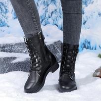 Snow boots winter new medium tube retro large size side zipper thick heel women's boots 35 juoda