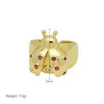 Insect Series Colored Zirconium Copper Gold-Plated Firefly Ladybug Live Ring Ring Opening adjustable
