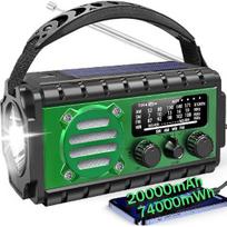 20000 mAh avarinis radijas, SW/AM/FM/WB, saulės energija maitinamas rankinis įkroviklis su didelės talpos baterija, mobiliojo telefono įkrovimas, SOS, žibintuvėlis avarijai žalia