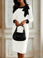 New, professional temperament Muse Fan bow hip-wrapped contrasting color workplace dress women S balta