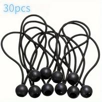 30 or 50-Pack 6-Inch Black Bungee Cords with Balls, Heavy Duty Nylon Tie Downs for Tarps, Tents, Cargo, RV