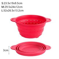 Thickening Foldable Drain Basket Silica Gel High Temperature Resistance Kitchen Fruits Vegetable Basket Food Grade Multi Purpose (Red,S)