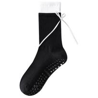 New with Ribbon Pilates Socks Cotton Harajuku Street Double Color Socks Sweat-absorbent Casual Yoga Socks 35-39 juoda
