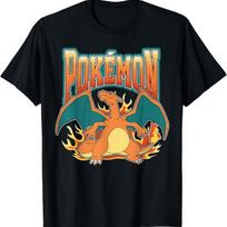 Pokémon - Charizard Fire Type Collegiate Flames T-Shirt S įvairiaspalvis