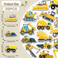20-Piece Waterproof Construction Vehicle Fridge Magnet Set: Cartoon Excavator & Crane Stickers