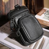 Retro casual sports running fanny pack Men's cowhide work waist bag Multifunctional wearing belt Mobile phone fanny pack 11x3x17cm