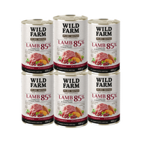 WILD FARM PURE MONO Ėriena, spanguolės ir saldžiosios bulvės 6x400 g vienos rūšies baltymų šunų maistas