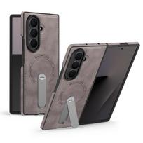 For Samsung Galaxy Z Fold 7 Case Luxury PU Leather Stand Magnetic Wireless Charging Protective Back Cover For Z Fold 7 Shell Galaxy Z Fold7 pilka spalva