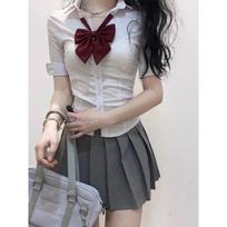 Women's Shirt Japanese Uniform Shirt Waisted Jk Bow Tie Long Sleeve Shirt College Style Shirt 2XL gray