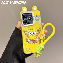 KEYSION mielas animacinis ausų dėklas Realme C53 C51 su dirželiu, minkštas silikonas+PC smūgiams atsparus telefono dėklas OPPO Realme Note 50 for Realme C53
