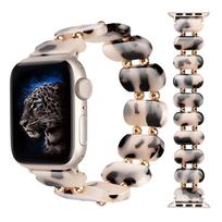 Dervos apyrankė Apple Watch apyrankei 41 mm 40 44 mm 45 42 moteriška elastinė žiedo apyrankė su metaliniais karoliukais, tinkama iWatch serijoms 9/8/6/5/se 38mm 40mm 41mm