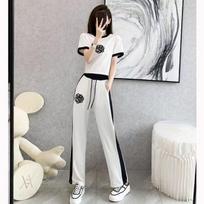 Elegant Women's Summer Casual Suit: Stylish Wide-Leg Pants Two-Piece Set for an Age-Reducing Street Style. XXL balta