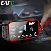EAFC ES kištukas 12V 8A Išmanusis automobilio akumuliatoriaus įkroviklis su LCD ekranu, Pažangus impulsų taisymo akumuliatoriaus įkroviklis - švino-rūgštiniams ir LiFePO4 akumuliatoriams