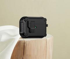 Apple Airpods Pro dėklo dangtelis su saugiu užraktu, kietu apvalkalu AirPod 2 3, smūgiams atsparus apsauginis dėklas su raktų pakabuku Airpods 2 juoda