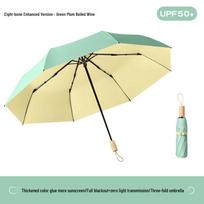 Baodini Folding UV Protection Umbrella with Solid Wood Handle