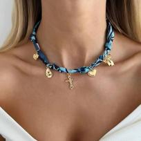 IngeSight.Z Unique Creative Blue/Green Scarf Ribbon Chokers Necklace Women Boho Sun Moon Heart Cross Pendant Necklace Jewelry