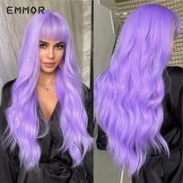 Violetinis sintetinis perukas moterims Cosplay Party Lolita perukai su kirpčiukais Long Body Wave