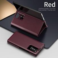 Atverčiamas odinis dėklas Samsung Galaxy Z Fold 7 6 5 4 3, su išmaniuoju ekranu LED View langeliais ir piniginės kortelių laikikliu, telefono apsauginiai krašteliai Galaxy Z Fold6 raudona