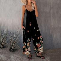 Women's Loose Sleeveless Jumpsuits Adjustable Spaghetti Strap Stretchy Long Pant Romper Jumpsuit With Pockets S juoda
