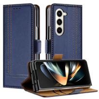 For Samsung Galaxy Z Fold 7 6 5 4 3 5G Luxury Case Magnetic Leather Book Etui Samsung Z Fold7 Case ZFold 7 Fold6 5 Phone Cover Samsung Z Fold 5 mėlyna