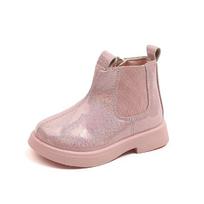 Girls Chelsea Boots with Shining Glitter Kids Ankle Boots Fashion Versatile 2024 Autumn New Girls Short Boots with Side Zipper 22 rožinė