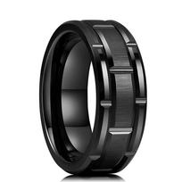 Fashion 8mm Black Brushed Titanium Stainless Steel Rings For Men Women Thin Gold Color Groove Promise Ring Wedding Party Jewelry 7