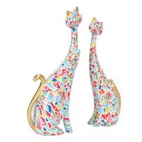 2Pcs Oil Painting Cat Statues Abstract Couple Resin Cat Figurines Cat Sculpture for Bedroom Office Desktop Decoration