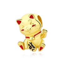 Original Copper Charms Maneki Neko Lucky Fortune Cat Beads Pave Cz Fit Brand Bracelets Necklaces Women Jewelry