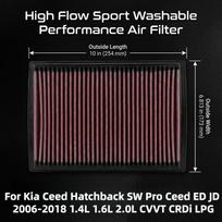 For Kia Ceed Hatchback SW Pro Ceed ED JD 2006-2018 1.4L 1.6L 2.0L CVVT CRDi LPG High Flow Sport Washable Air Filter 33-2201