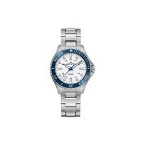 Hamilton Khaki Navy serijos kvarcinis laikrodis 100M atsparumo vandeniui 37mm sidabrinis ciferblatas nerūdijančio plieno korpusas nerūdijančio plieno apyrankė H82231150 Regular Watch Box,White Dial H82231150