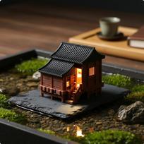 Senovės Kinijos Pastato Modelis Bonsai Stulpų Namelis Figūrėlė Apšviečiama Miniatiūra
