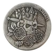 Antique Wanderer Coin Skull Buffalo Aged Silver Dollar Round Copper
