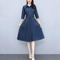 Spring and Autumn Ladies Fashion Dress Waist Slim Shirt Denim Skirt 3XL mėlyna