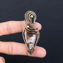 Crazy Lace Agate Gemstone Handmade Pure Copper Wire Wrapped Pendant Jewelry For Women 2.76 Inches ruda