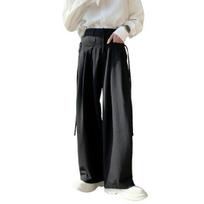 Vyriškos kelnės vienspalvės ledo šilko oversized plačios kojos angliško stiliaus gilios S balta