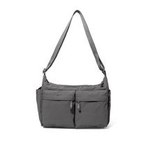 Unisex Crossbody Bag Multi-Pocket Shoulder Bag Water-Repellent Large Capacity Nylon Bag tamsiai pilka spalva