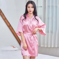 Elegant Imitation Silk Women's Kimono Robe – Fashionable European & American Bridal Morning Wear X-Large rožinė