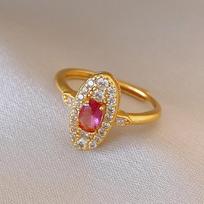 24K real gold electroplated oval red zircon ring ring medium antique jewelry women