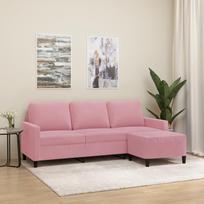 Vidaxl 3 vietų sofa su pėdų atrama, rožinė, 180 cm, aksomitu