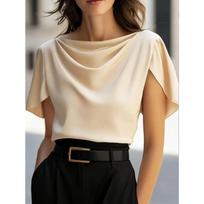 Women Satin Short Sleeve Casual Commute Blouse Top S abrikosas