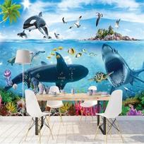 Modernus minimalistinis 3D tapetas Povandeninio pasaulio freska Vaikų kambario Vaikų kambario dekoras Freska Akvariumo tapetas 200 cm(W) x 140 cm(H) blue